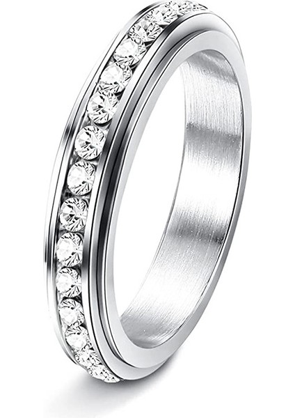 Moda Çift Yüzük Gümüş - Tek Sıra Yuvarlak Pırlanta Döner Yüzük (Yurt Dışından)