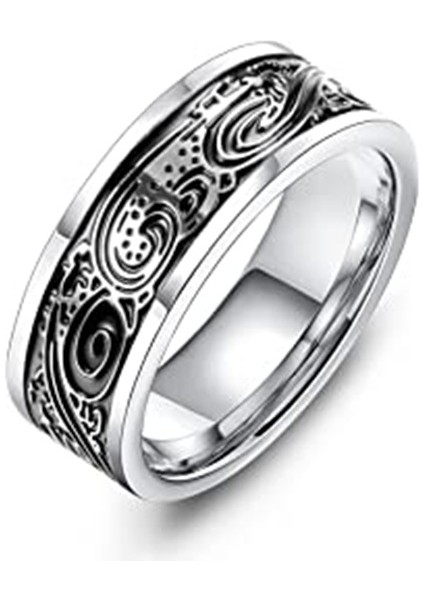 Moda Çift Yüzük Gümüş Dalga Yüzük (8mm) (Yurt Dışından)