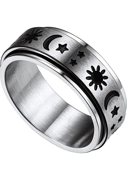 Moda Çift Yüzük Gümüş Güneş Ay Yıldız Dönen Yüzük (8mm) (Yurt Dışından)