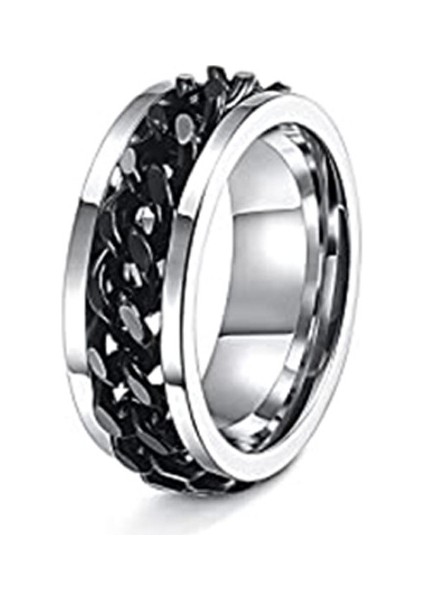 Moda Çift Yüzük Gümüş Siyah-Zincir (8mm)-2,5 Kalın (Yurt Dışından)