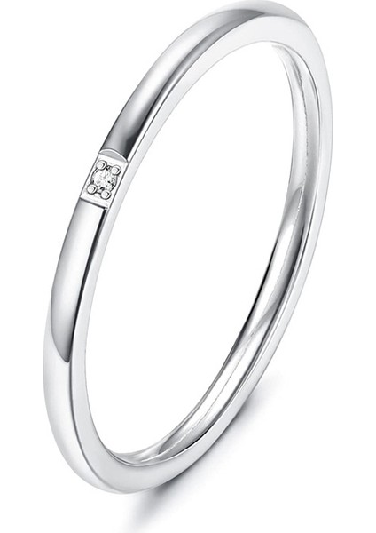 Moda Çift Yüzük Gümüş-1 Pırlanta (Yurt Dışından)