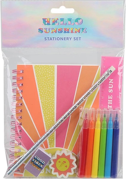 Kırtasiye Seti Spiral Defter Kalem Silgi Kalem Açıcı 15CM Plastik Cetvel 6parça Su Renkli Fosforlu