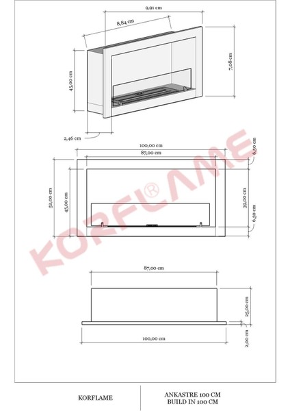 Ankastre 100 cm Bioetanol Şömine modelleri