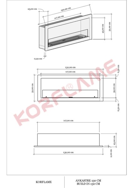 Ankastre 130 cm Bioetanol Şömine