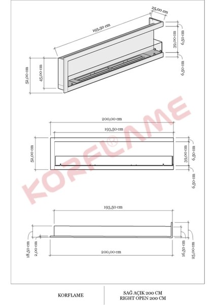 Sağ Açık 200 cm Bioetanol Şömine fırsatları