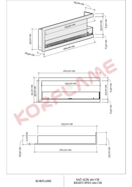 Sağ Açık 160 cm Bioetanol Şömine fırsatları