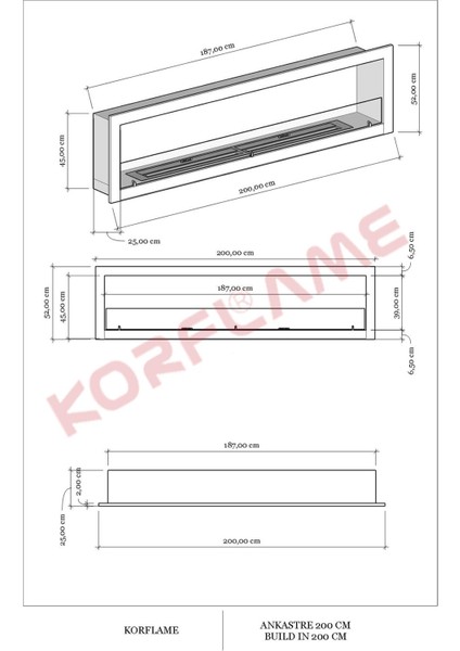 Ankastre 200 cm Bioetanol Şömine fırsatları