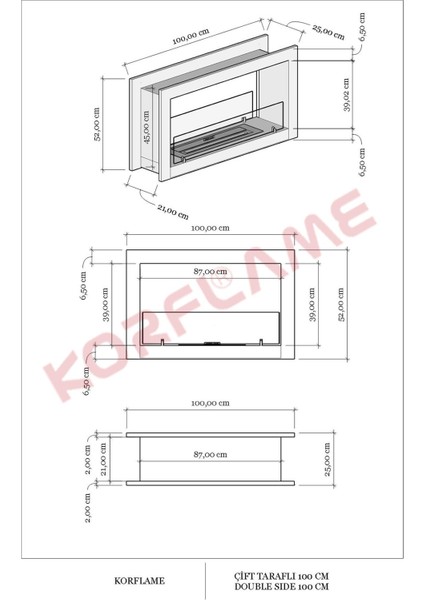Çift Taraflı 100 cm Bioetanol Şömine fırsatları