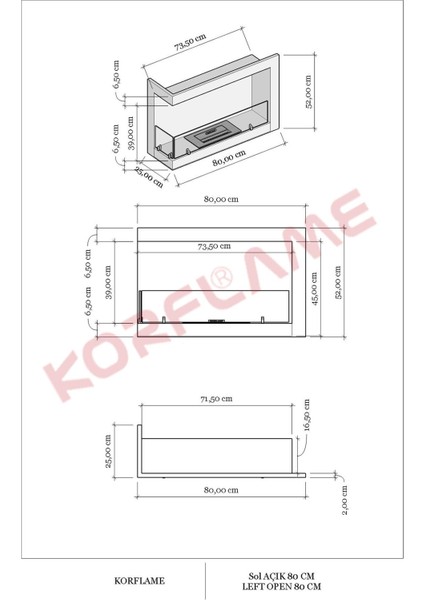 Sol Açık 80 cm Bioetanol Şömine fırsatları