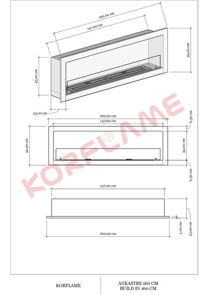 Ankastre 160 cm Bioetanol Şömine fırsatları