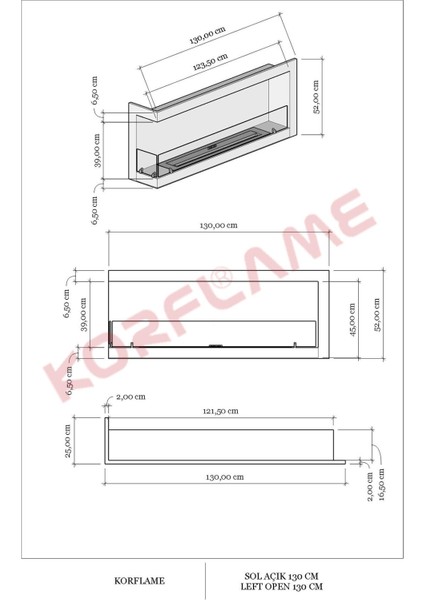 Sol Açık 130 cm Bioetanol Şömine