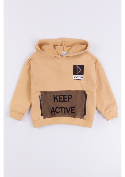 Kapüşonlu Fermuar Detaylı Erkek Çocuk Sweatshirt