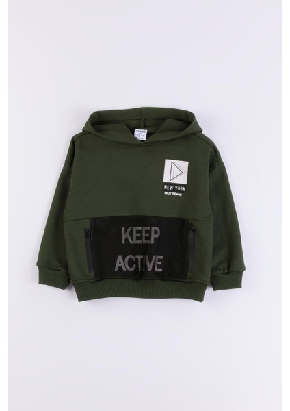 Kapüşonlu Fermuar Detaylı Erkek Çocuk Sweatshirt