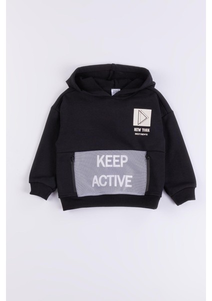 Kapüşonlu Fermuar Detaylı Erkek Çocuk Sweatshirt