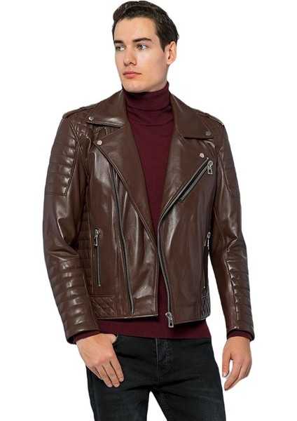 Erkek Motorcu Deri Ceket - 6735