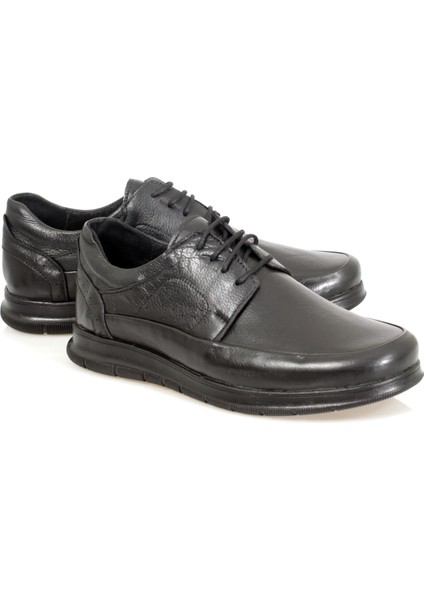 Siyah Bağcıklı Cilt Hakiki Deri Ortopedik Erkek Ayakkabı