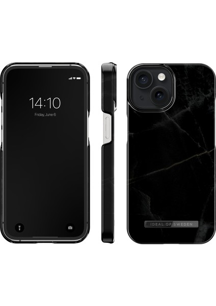 Fashion Case iPhone 15 Telefon Kılıfı Siyah Thunder Marble