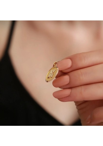 14 Ayar Altın Vintage Oval K Harf Kolye Ucu modelleri