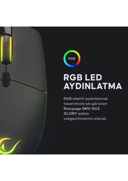 Rampage Smx-r63 Glory Örgü Kablolu Usb Rgb Mouse 6400dpi Rgb Ledli Işıklı Makrolu Gaming Oyuncu Mouse