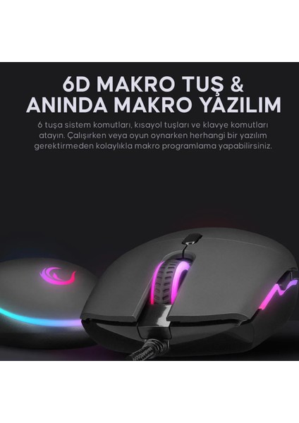 Rampage Smx-r63 Glory Örgü Kablolu Usb Rgb Mouse 6400dpi Rgb Ledli Işıklı Makrolu Gaming Oyuncu Mouse