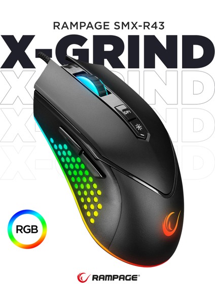 Smx-r43 X-Grind Usb Siyah 6400 Dpi RGB Ledli Makrolu Mouse Rgb Aydınlatmalı Gaming Oyuncu Mouse
