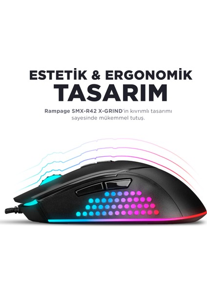Smx-r43 X-Grind Usb Siyah 6400 Dpi RGB Ledli Makrolu Mouse Rgb Aydınlatmalı Gaming Oyuncu Mouse fırsatları