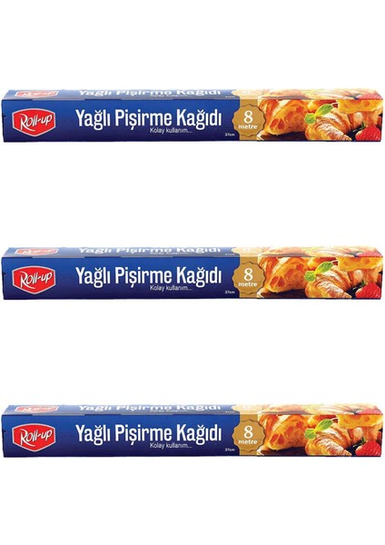 Yağlı Fırın Tepsi Pişirme Kızartma Kağıdı - 8 Metre - 3 Kutu