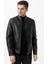 Treviso 5001 Işlemeli Slim Fit Deri Mont Siyah 1