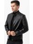 Treviso 5001 Işlemeli Slim Fit Deri Mont Siyah 2