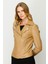 Deri Fermuarlı Camel Kadın Mont 9001-2K4 3