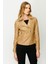 Deri Fermuarlı Camel Kadın Mont 9001-2K4 5
