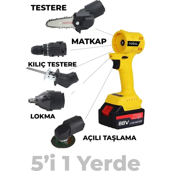 Robo 5`i Bir Yerde Testere + Kılıç Testere + Matkap + Taşlama + Lokma Seti