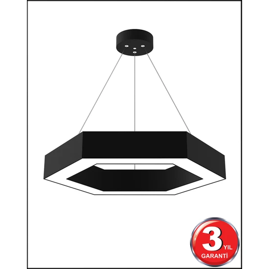 Hegza Lighting Hexagon ( Siyah Kasa, Beyaz Işık ) Ledli Modern LED Avize, Salon, Mutfak, Oturma Yatak Odası, Sarkıt