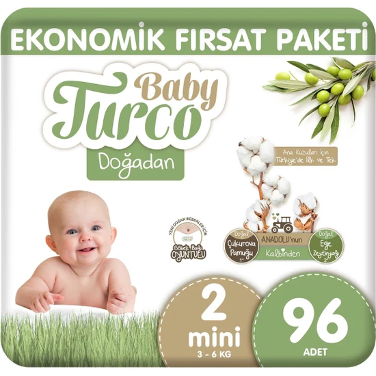 Baby Turco Doğadan Ekonomik Fırsat Paketi Bebek Bezi 2 Numara Mini 96 Adet