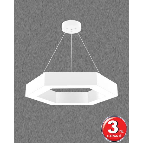 Hegza Lighting Hexagon  Beyaz Kasa Sarı Işık  Ledli Modern LED Avize Salon Mutfak Oturma Yatak Odası Sarkıt