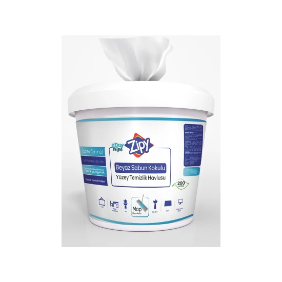 Zipy Easy Wipe Yüzey Temizlik Havlusu 200 Yaprak Islak Kova Mendil Beyaz Sabun Kokulu