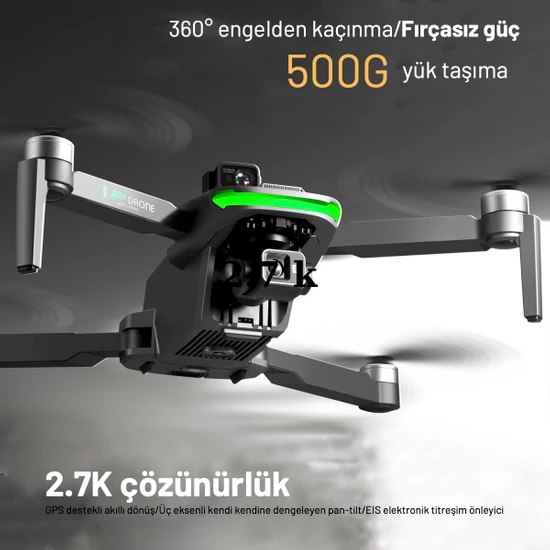 Piha S155 Drone 3 Axis Gimbal 2.7 K Hd Kamera Gps ve 360 Derece Lazerli Engelden Kaçınma Beni Takip Et Modu