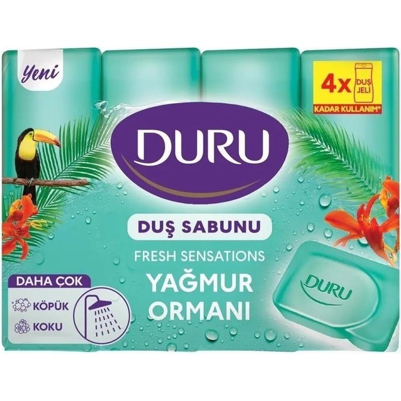 Duru Duş Sabunu Yağmur Ormanları 4'lü 600 gr Kokusuz ve Köpük Özelliği ile Ferahlatıcı Temizlik
