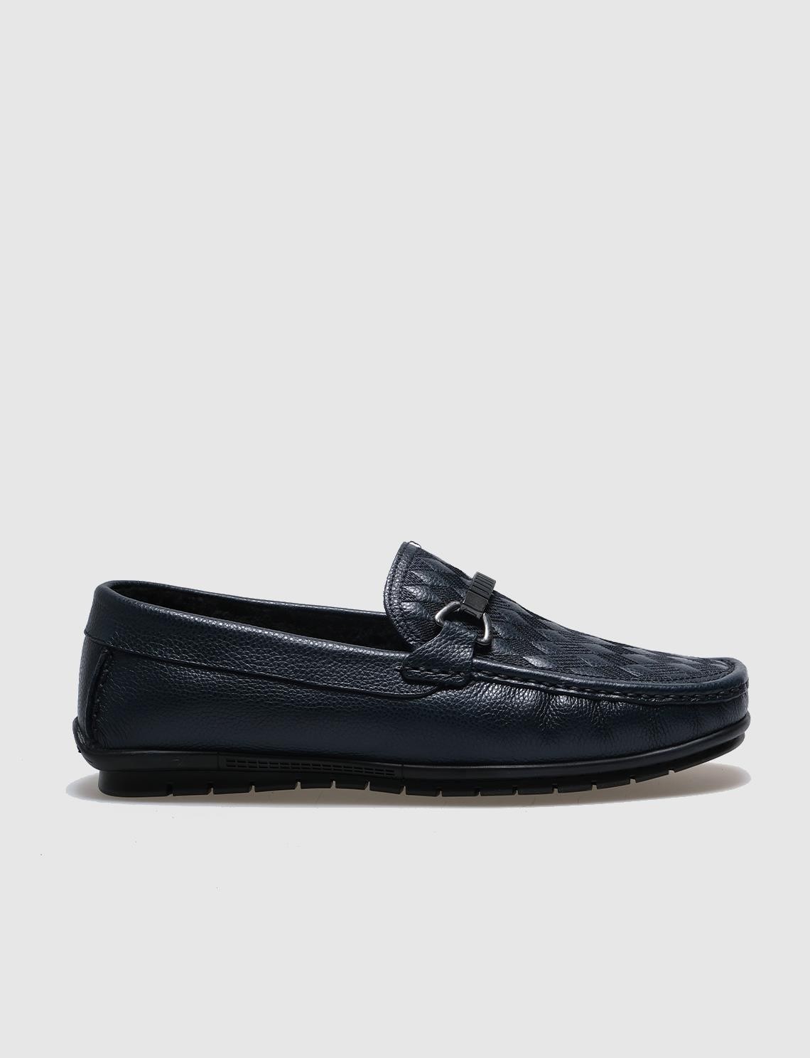 Cabani Hakiki Deri Siyah Kürklü Erkek Loafer
