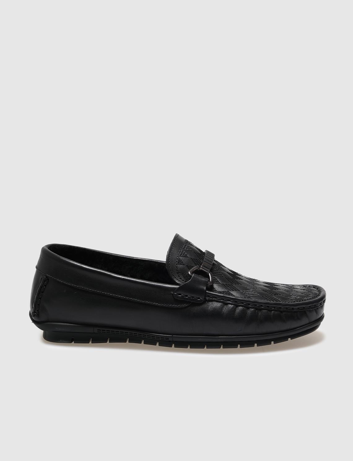 Cabani Hakiki Deri Siyah Kürklü Erkek Loafer görsel 6