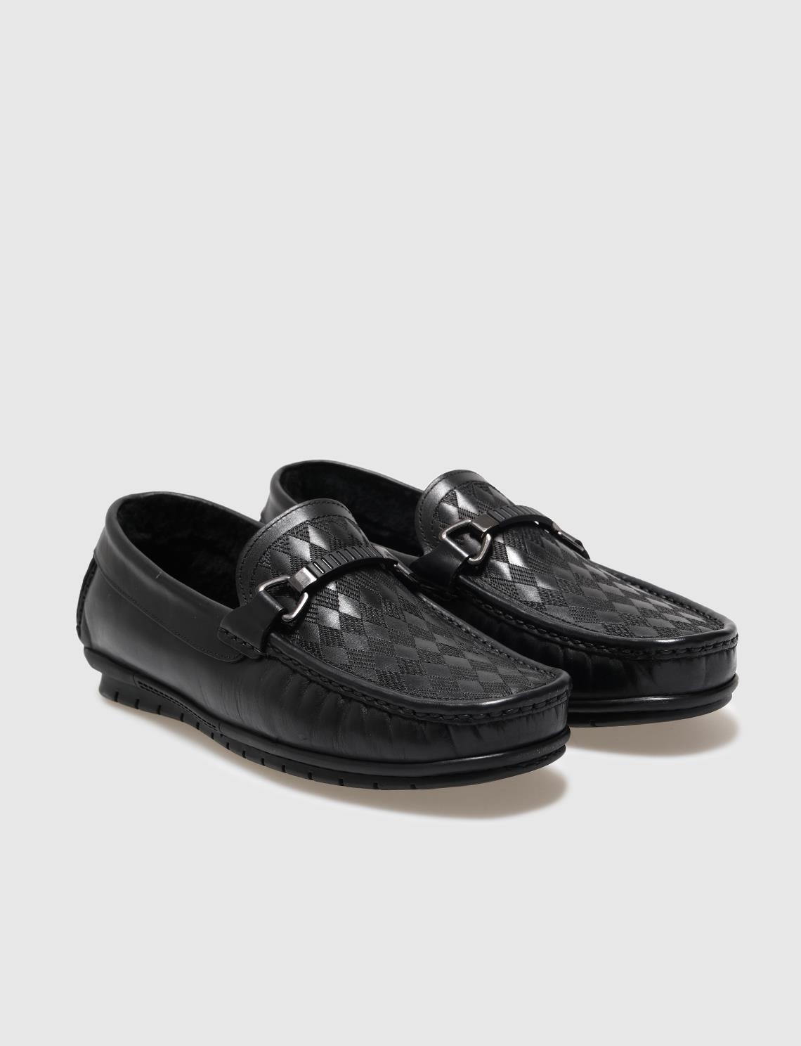 Cabani Hakiki Deri Siyah Kürklü Erkek Loafer görsel 7