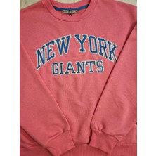 Mint Oversize Model Pembe Mavi Baskılı Bisiklet Yaka Spor Şık 3 İplik Şardonsuz Sweatshirt