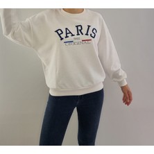 Mint Oversize Model beyaz Baskılı Bisiklet Yaka Spor Şık 3 İplik Şardonsuz Sweatshirt