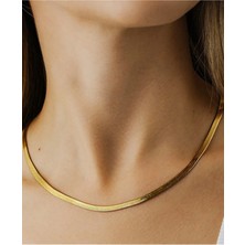 İtalyan Zincir Gold, Çelik İtalyan Zinciri Kolye, Unisex Yassı İtalyan Zincir Kolye