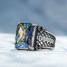 Takılingo 925 Ayar Gümüş Mavi Topaz Taşlı El Işlemeli Erkek Yüzük