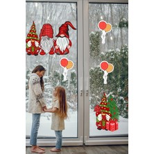 Echo Home Yılbaşı Cüceler ve Balonlar Pencere Sticker Yılbaşı Sevimli Cüceler Sticker