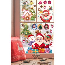 Echo Home Yılbaşı Sticker Noel Baba Geyik Kardan Adam ve Işıklı Noel Süsleri Pencere Sticker