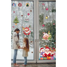 Echo Home Yılbaşı Sticker Noel Baba Geyik Kardan Adam ve Işıklı Noel Süsleri Pencere Sticker