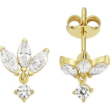 Altın Sepeti Altın Markiz Taşlı Sallantı Küpe