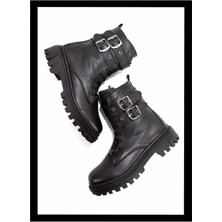 Bambi Siyah Hakiki Deri Kadın Bot & Bootie K02178001303